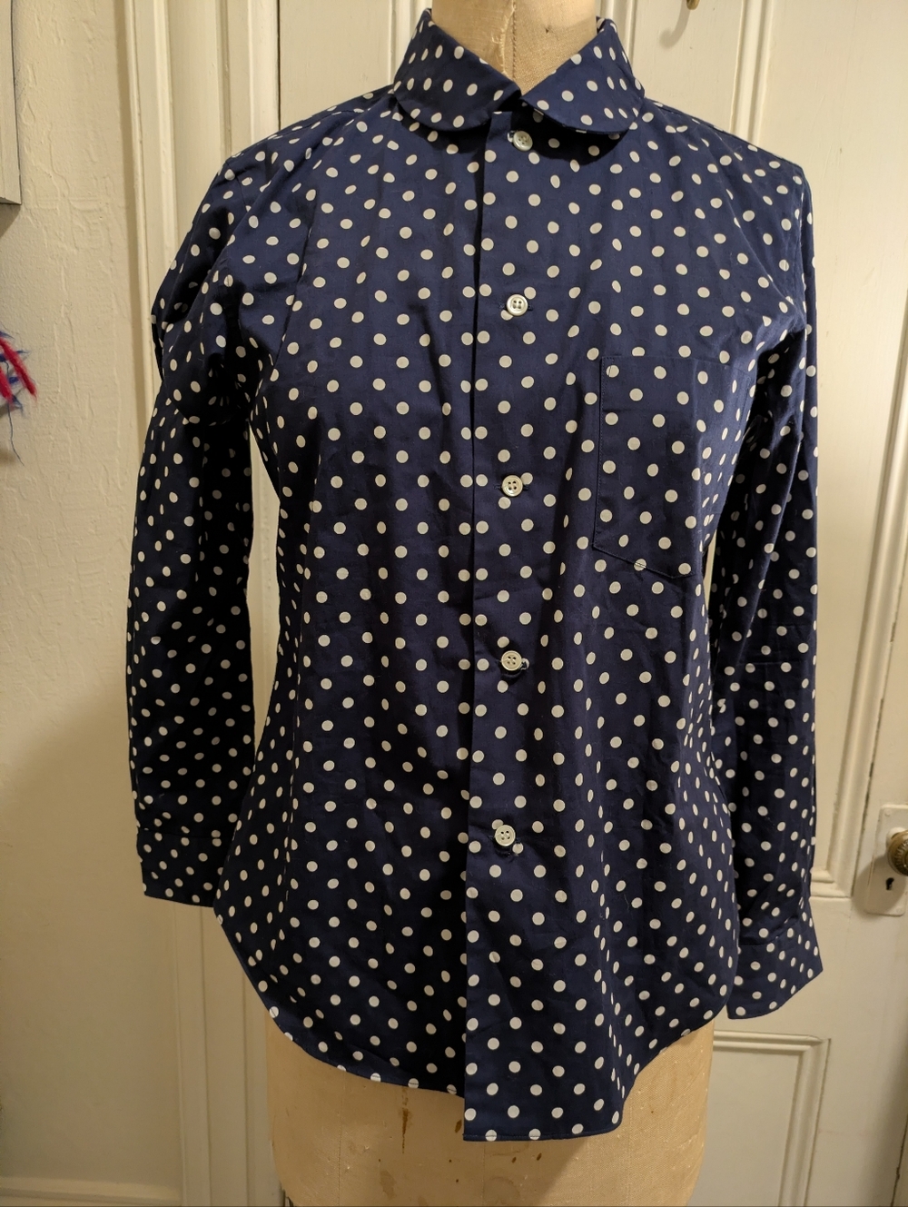 Comme Des Garcons Navy Polka Dot Button-Up Shirt Blouse